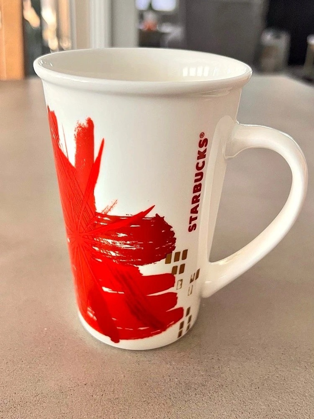 Starbucks Red Brushstroke Tall Ceramic Mug White & Red